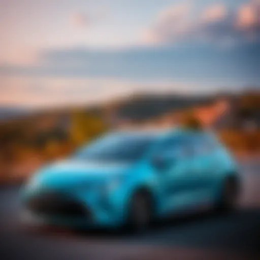 2024 GR Corolla parked outside with a scenic background, showcasing its sleek design and vibrant color