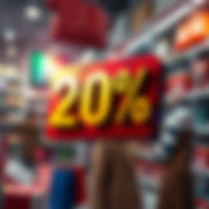 A bright graphic showing a bold 20% discount tag against a shopping background, promoting a limited-time shopping deal.