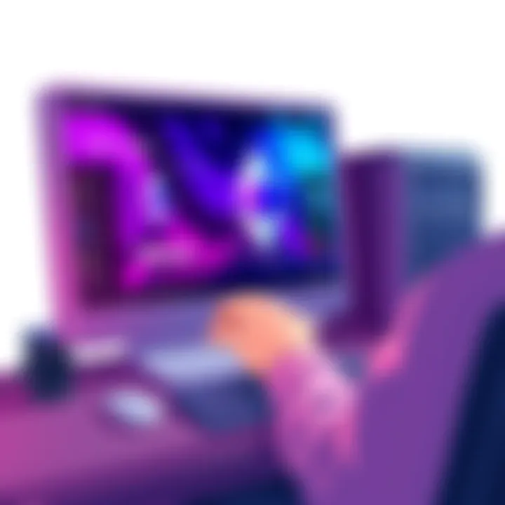 Illustration showing a person using a computer to manage BSC tokens on Ethereum, with hardware wallet in view.