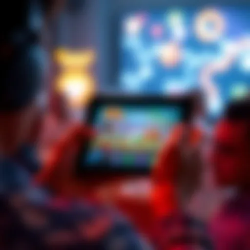 A person using a tablet to play games in Atlas Arcade, showing the game interface on the screen