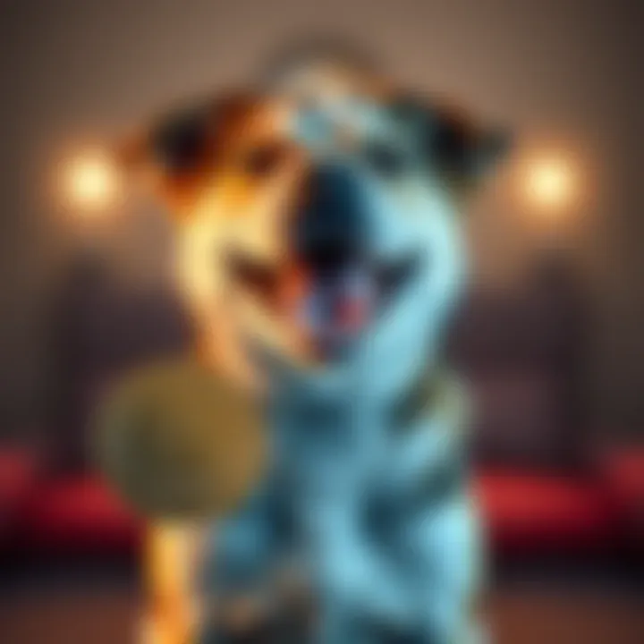 A happy dog with a coin featuring the Aerobud logo, symbolizing support for animal shelters and pet adoption.