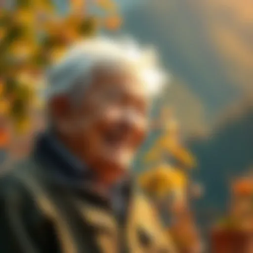 An older person smiling while enjoying nature, symbolizing positivity in aging.