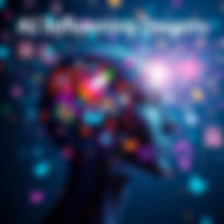 AI Influencing Dreams A visual representation of artificial intelligence blending with dream-like elements, showing a human head surrounded by colorful dream imagery and technology symbols.