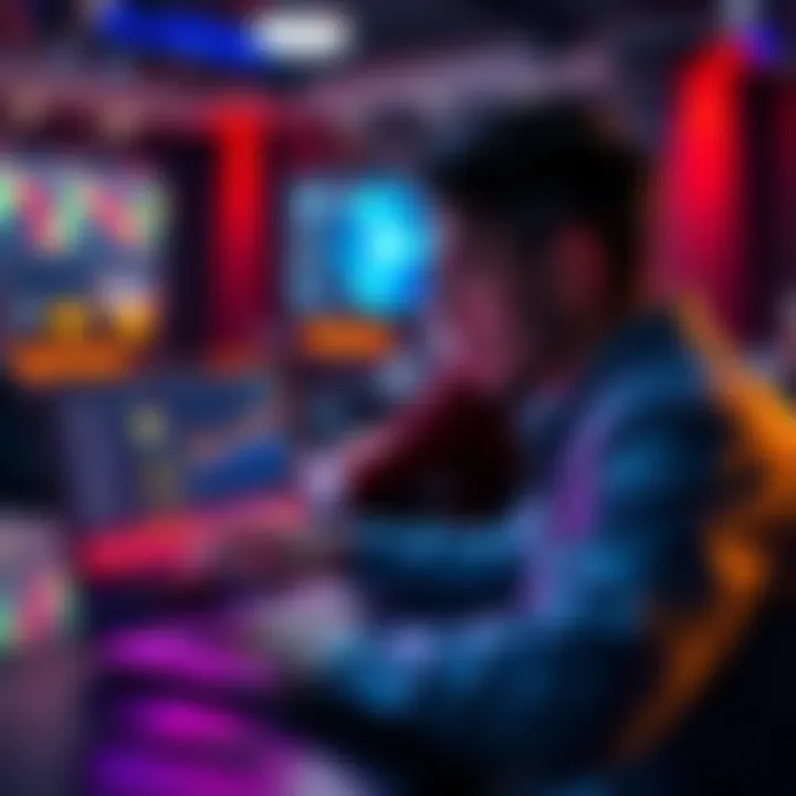 A person considering whether to join the Airdrop Arena, looking at a laptop with cryptocurrency graphics on the screen.