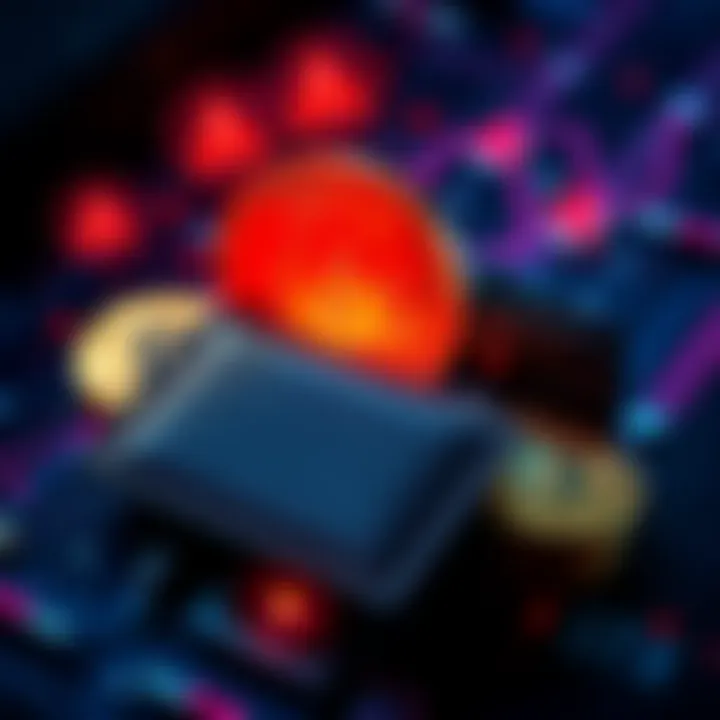 A graphic showing a digital currency wallet with Bitcoin and Stacks tokens, with red warning symbols indicating a hack, representing the recent Alex Dex security breach.