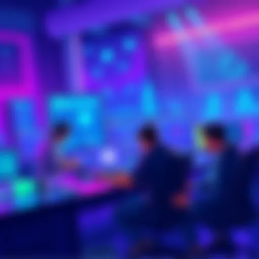 A vibrant illustration showing developers collaborating and coding, symbolizing the rise of developer activity in Algorand.