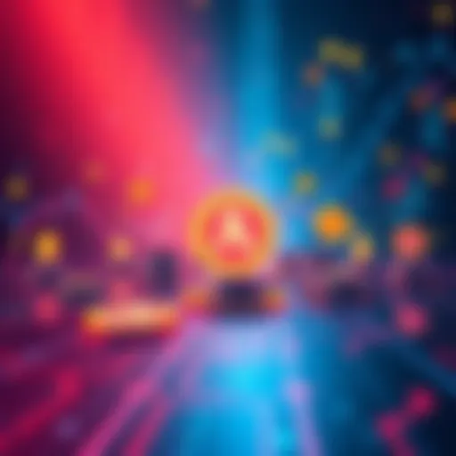 A digital illustration showing a payroll process with stablecoins on a blockchain, featuring icons of money and regulatory symbols, symbolizing advantages and challenges in 2025.