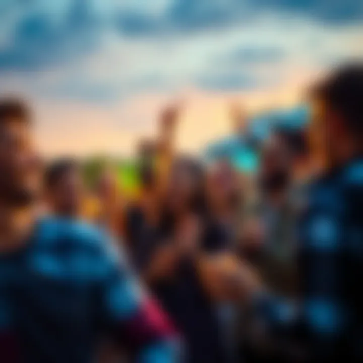 A group of happy crypto enthusiasts discussing altcoins at an outdoor gathering, showing enthusiasm for the upcoming alt season.