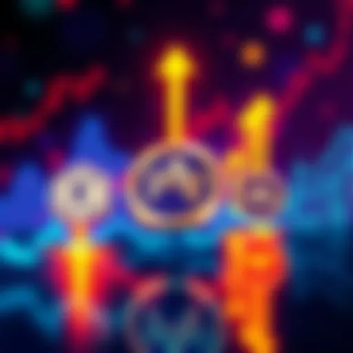 A visual representation of an altcoin portfolio showing Kaspa, TAO, and ADA with upward trend arrows indicating potential gains.
