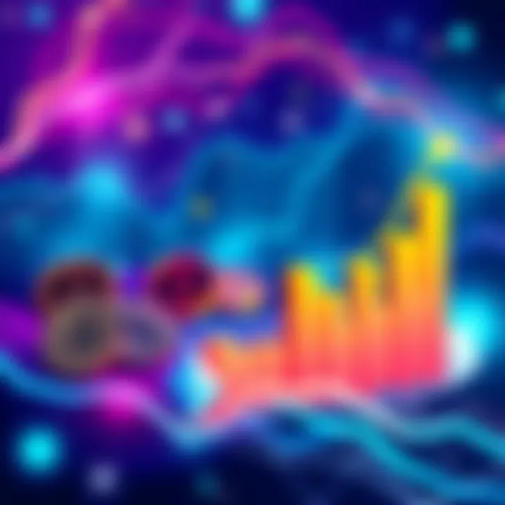 An illustration showing a collection of alternative cryptocurrencies with upward trending graphs, symbolizing investment growth for 2025.