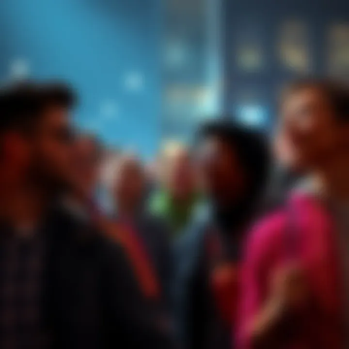 People gather in excitement as they await a major announcement, showing expressions of curiosity and enthusiasm.