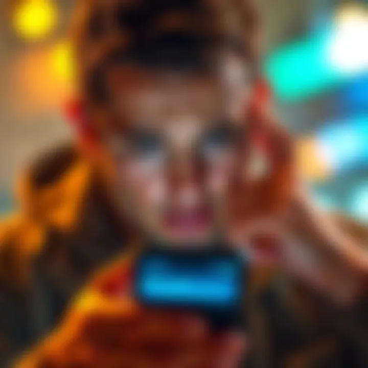 A frustrated person looking at a smartphone with an error message on the screen, indicating app access issues.