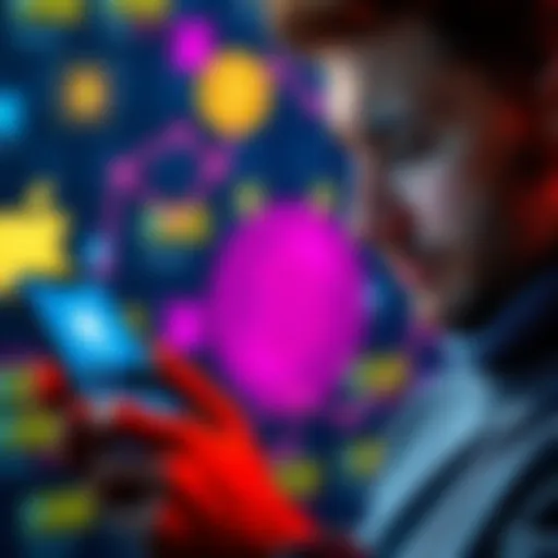 A person looking confused while checking Apple Pay on their smartphone, with a background showing cryptocurrency symbols.