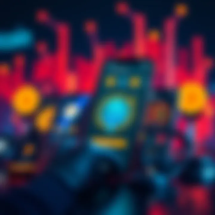 Graphic showing multiple apps for buying Bitcoin with a phone displaying a Bitcoin wallet