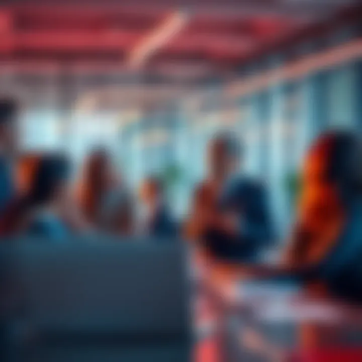 An Arrow Distribution Company representative discussing strategies with a team in a modern office setting.