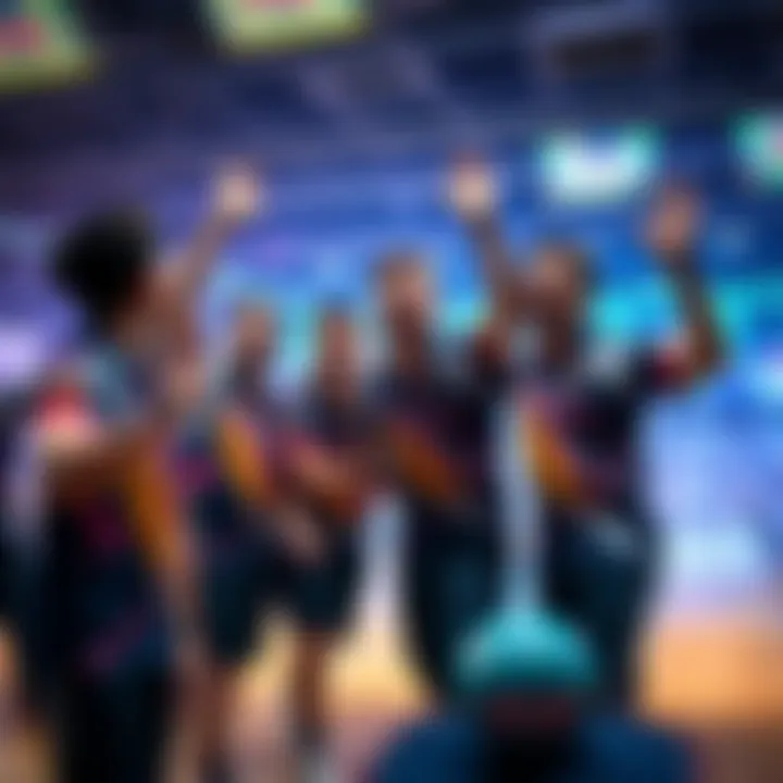 Bowling Team Celebrating Atlas Bowling team celebrates after scoring a perfect game despite losing, with mixed emotions in a bowling alley.