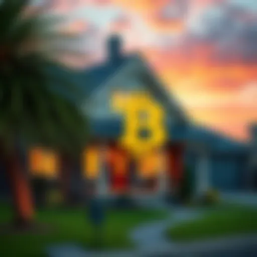 A house with a Bitcoin symbol in front, representing the shifting value of real estate in Australia