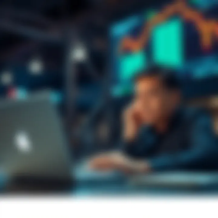 A worried person looking at financial data on a laptop, reflecting concerns about investment security in automated yield management apps.