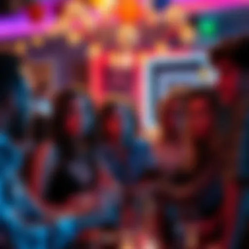A group of people at a party looking awkward and embarrassed during an uncomfortable conversation.