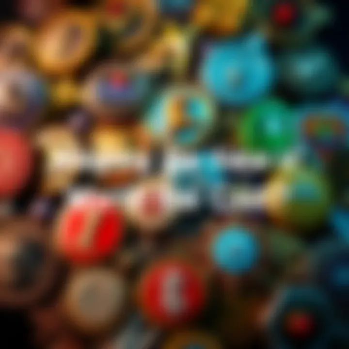 Various badges displayed together, showcasing different designs and colors, symbolizing achievements and collectibles.