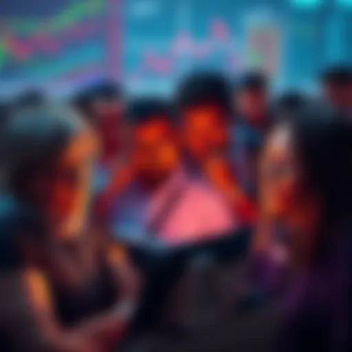 Several people looking at charts and graphs with expressions of concern, symbolizing the emotional impact of lost ERC-20 token investments after a hack.