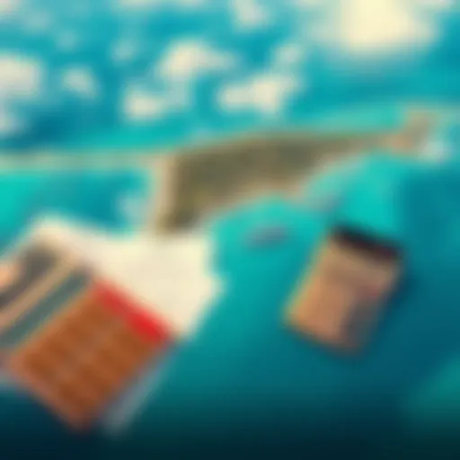 Aerial view of the Bahamas with financial documents and a calculator, symbolizing the fraud investigation involving billions.