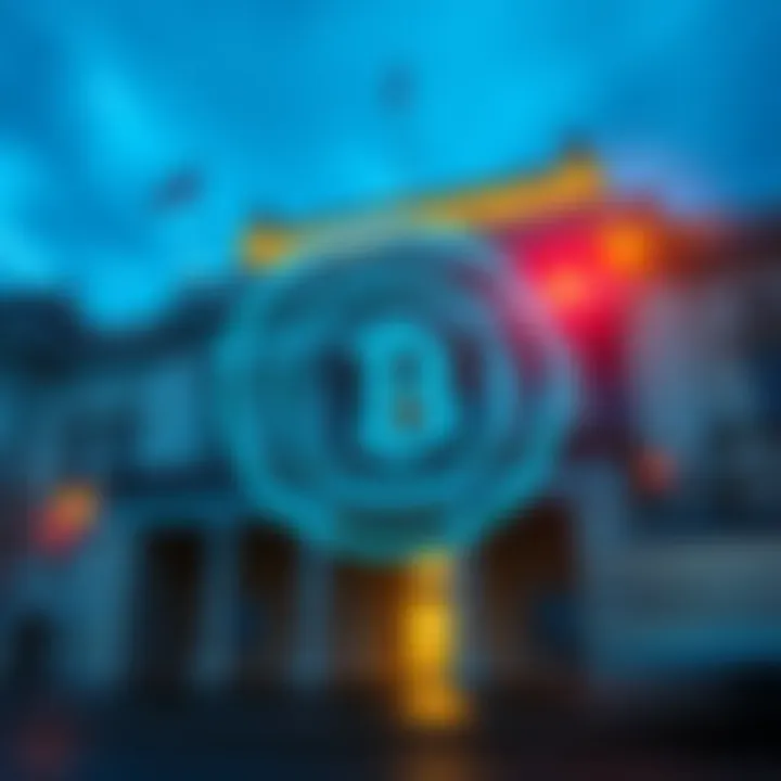 The Bank of England building with a digital currency symbol overlay