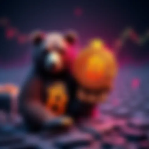 A bear symbolizing market downturn stands next to a Bitcoin symbol, representing potential risks in the crypto market.