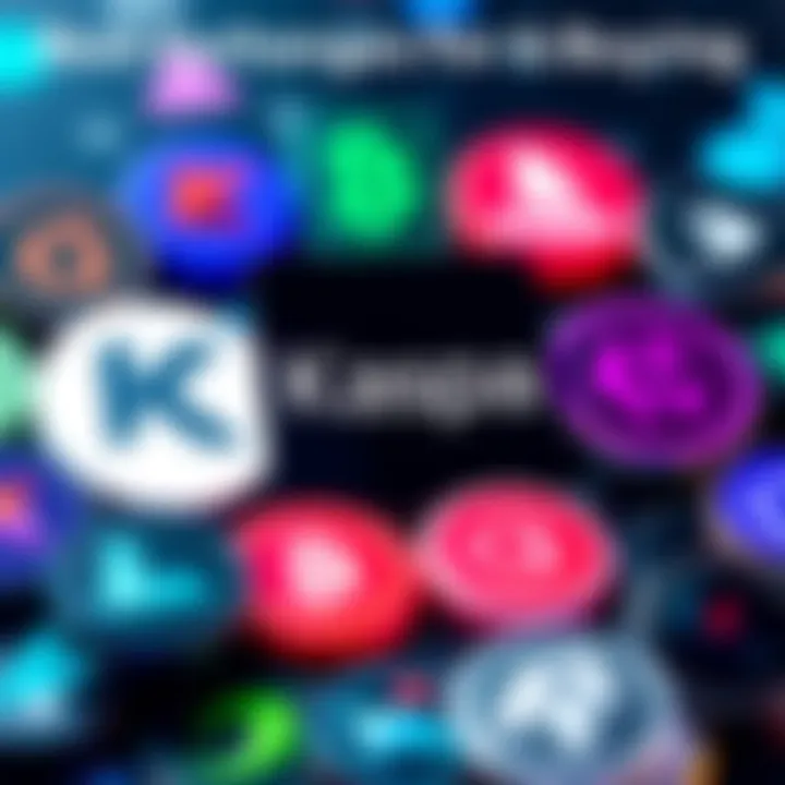 A graphic showing various cryptocurrency exchange logos with Kaspa represented prominently.