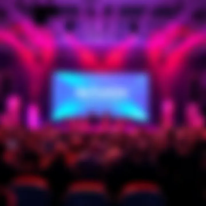 A crowd gathered at the BeToken launch event showcasing the first regulated security token offering in Spain, with banners and podiums.