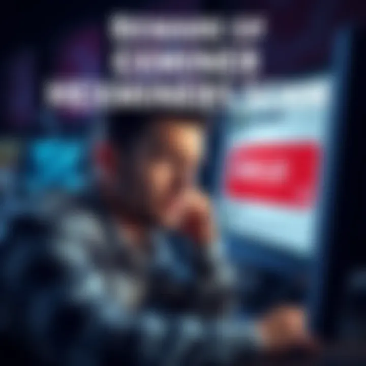 A frustrated customer looking at a computer screen showing an order confirmation with a canceled status, expressing disappointment over a lost investment.