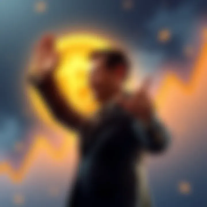 Binance Coin Surge Graphic showing an upward trend in Binance Coin value with a picture of a man symbolizing CZ celebrating a presidential pardon.