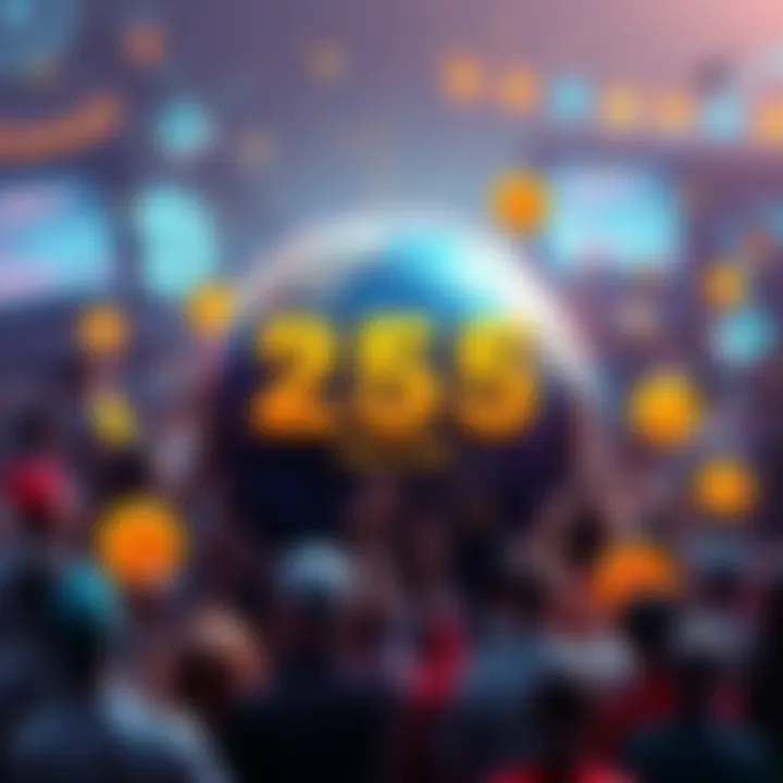 A globe surrounded by people celebrating the growth of Binance's user base in cryptocurrency.