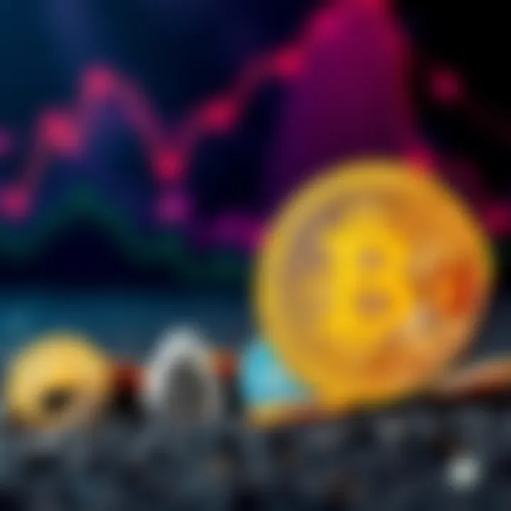A graphic showing a large gold Bitcoin next to several smaller, colorful representations of other cryptocurrencies, highlighting their differences in size and value.