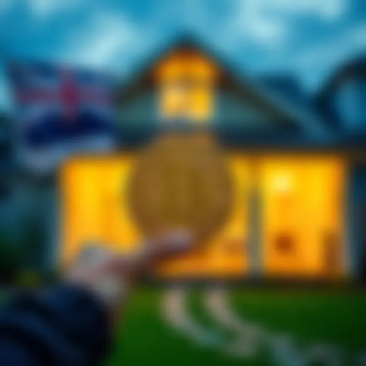 A person holding a Bitcoin symbol in front of a house, representing new mortgage options for Bitcoin holders in Australia.