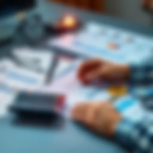 A person analyzing bitcoin-backed loan options with a calculator and financial documents on a desk.