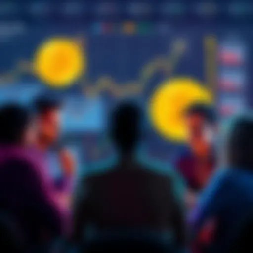 A diverse group of people discussing common misconceptions about Bitcoin, with charts and graphs in the background.