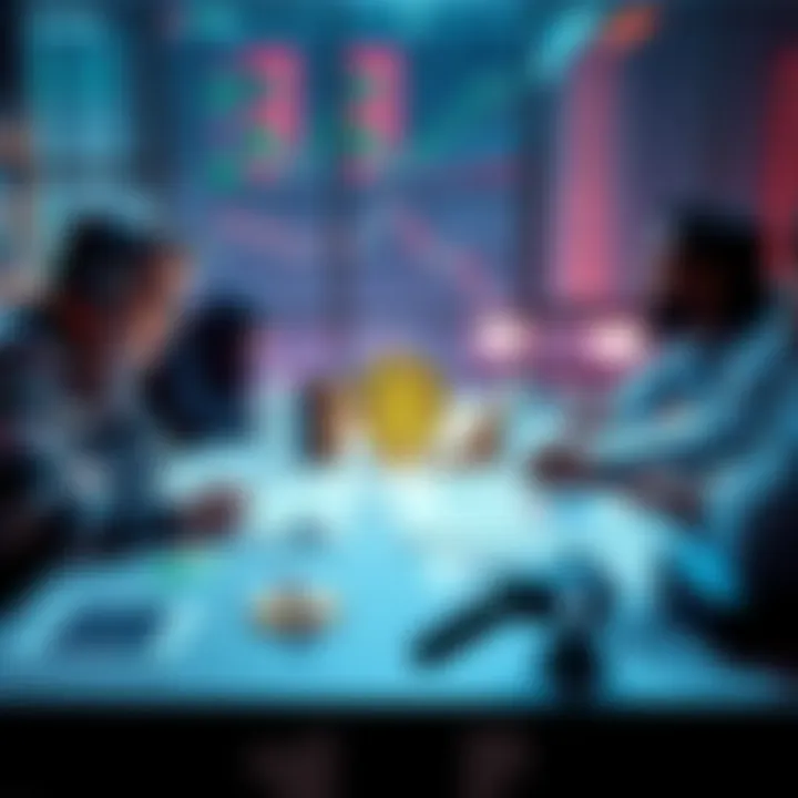 Bitcoin Holders Strategies Long-term Bitcoin holders analyzing market trends and strategies at a table with charts and graphs around them.