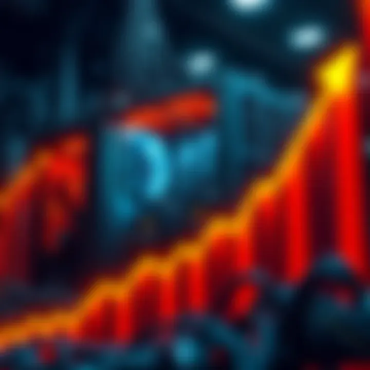 A visual representation showing a Bitcoin mining rig surrounded by rising electric cost indicators, highlighting the struggle of miners amidst soaring energy prices.