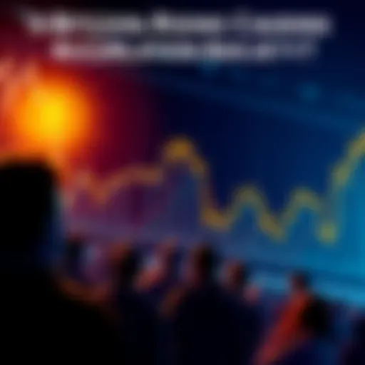 A graphic showing a rising Bitcoin chart with anxious people watching