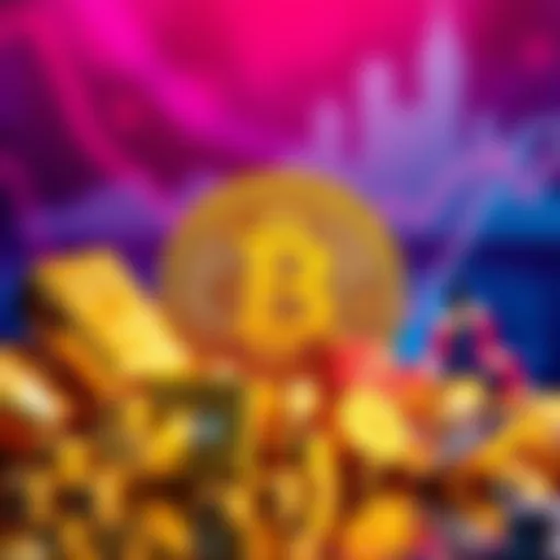 A digital representation of Bitcoin alongside traditional assets like gold and US treasuries, symbolizing safety in investments during turbulent times.