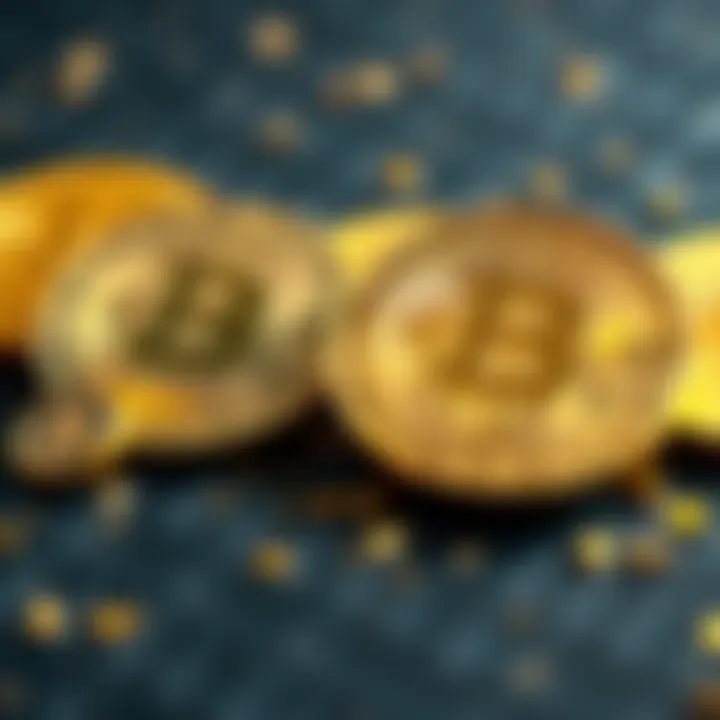A visual comparison showing Bitcoin fractions, called satoshis, alongside traditional gold coins, highlighting the ease of use of Bitcoin for transactions.