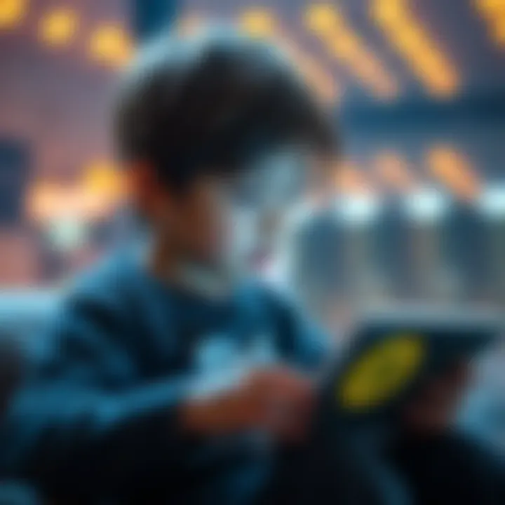 A child looking at a Bitcoin graphic on a tablet, pondering the value of cryptocurrency ownership for the future.