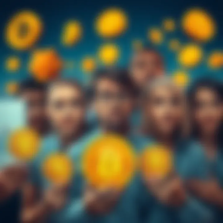 A group of people looking puzzled while holding Bitcoin symbols and charts, illustrating the confusion among investors regarding their purchases.