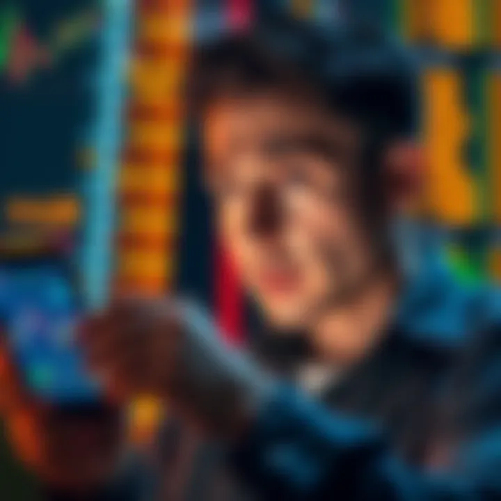 A person examining Bitcoin prices on a smartphone with a confused expression, looking at charts and data on screen.