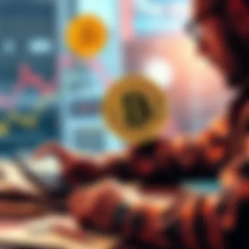 Person contemplating whether to sell or hold Bitcoin gains with a calculator and notebook in front of them