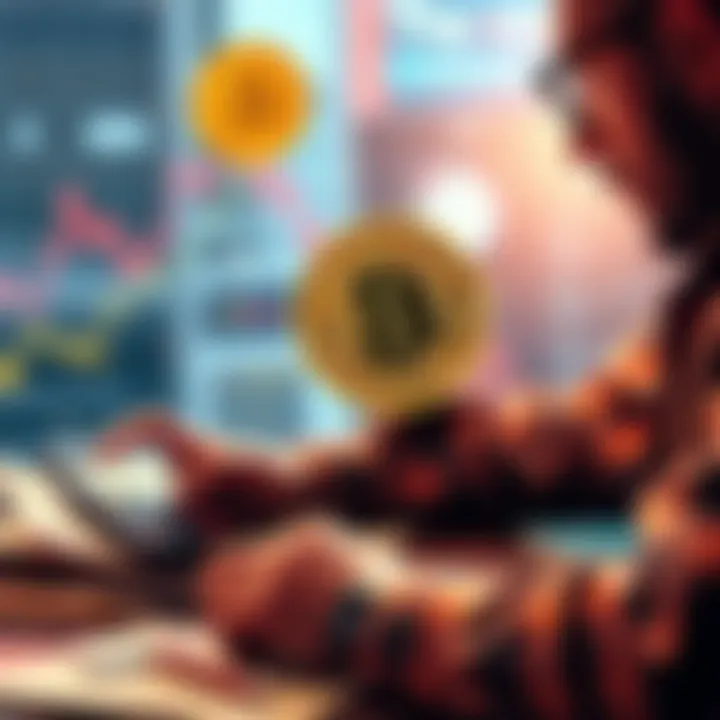 Person contemplating whether to sell or hold Bitcoin gains with a calculator and notebook in front of them