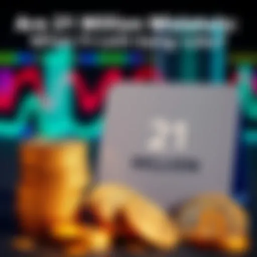 A stack of Bitcoin coins next to a sign showing a limit symbol, representing the 21 million cap.