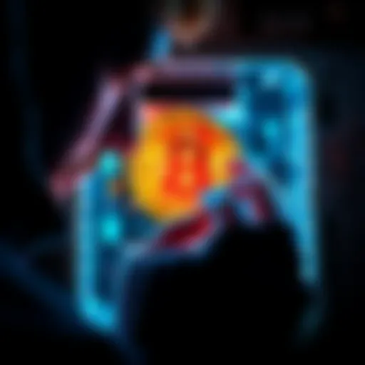 A person examines a cold storage device with a Bitcoin symbol, emphasizing the importance of security for digital assets.