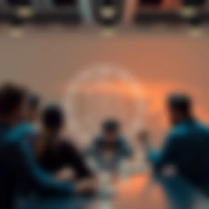 Bitcoin Core logo with a background of people discussing around a table